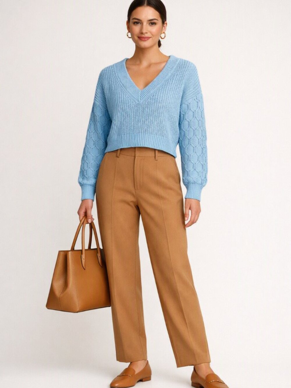 International Concepts Long Sleeve Light Blue Cropped Knit Sweater Size Small
